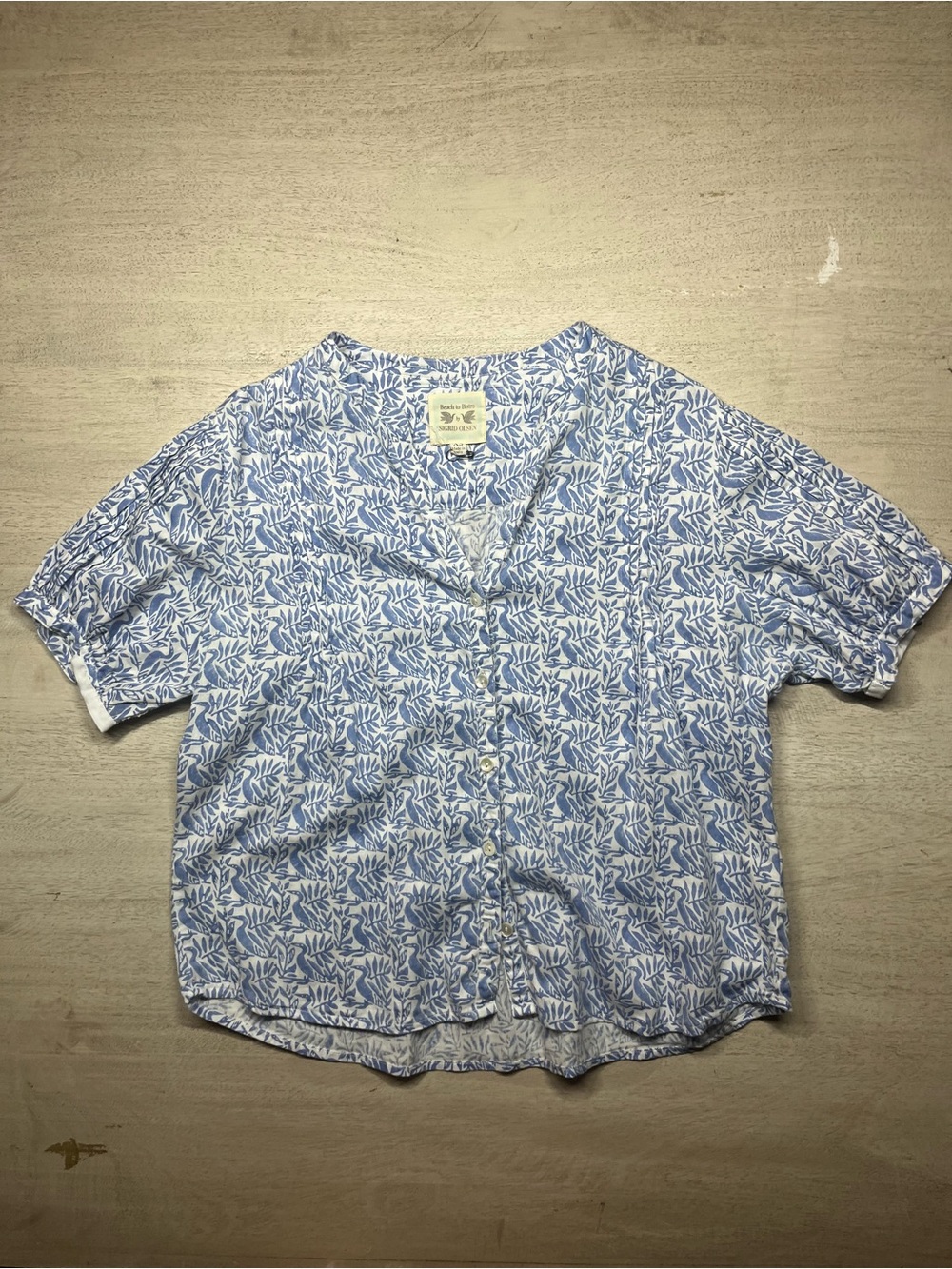 Sigrid Olsen Blue and White Floral Button-Down Blouse